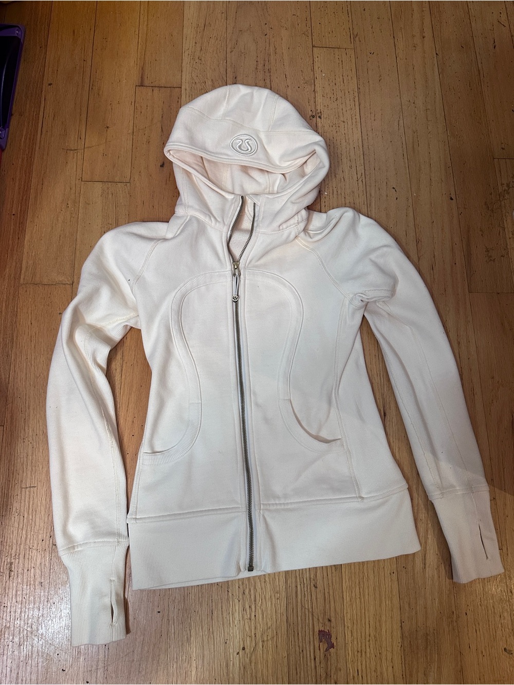 💛 Lululemon Scuba Hoodie Heathered Light Ivory Gold Zipper Size 4 NWOT 🧘🏽♀️